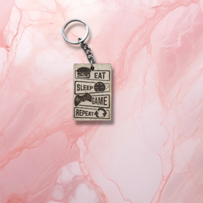 Eat-sleep-game-repeat-personalised keychain